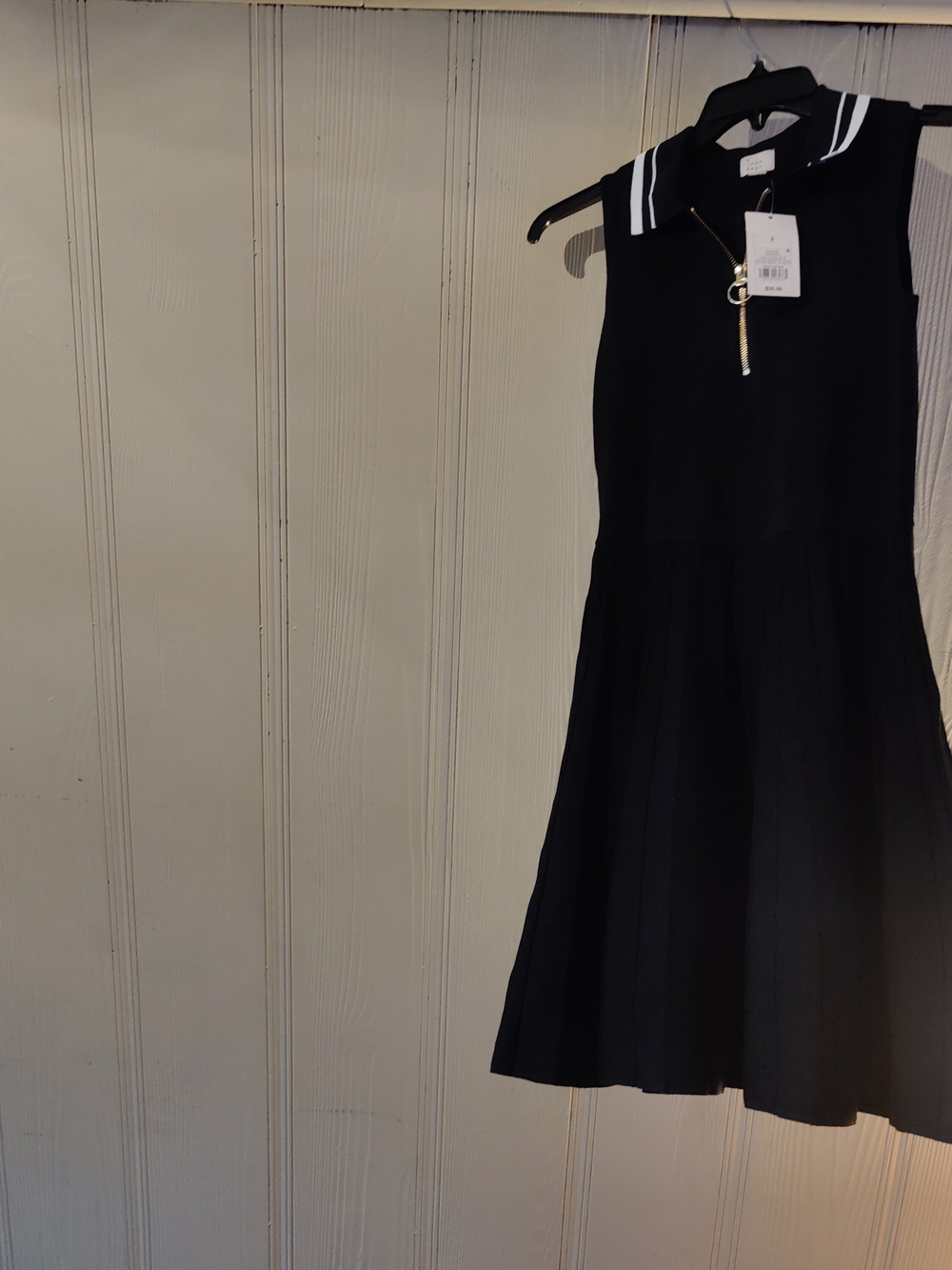 NWT Originally $35 Sleeveless Black Pleated Skirt Dress with Contrast Collar